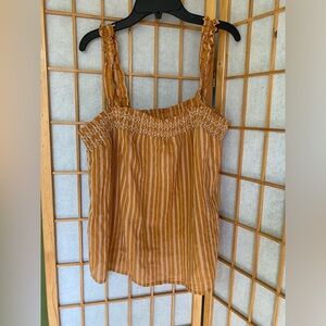 BANANA REPUBLIC STRIPED EMBROIDERED SMOCKED-NECK TANK